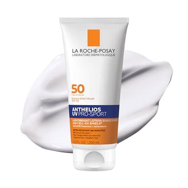 La Roche-Posay Anthelios UV Pro-Sport SPF 50 Sunscreen for Face & Body, Water & Sweat Resistant with Non-Drip Formula, Invisible Broad Spectrum Sunscreen Lotion, Lightweight & Breathable, 6.7 Fl Oz