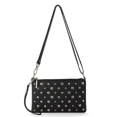 The Sak Vita Leather Convertible Wristlet - Stylish Women's Handbag & Crossbody Purse - Versatile Travel Bag with Zipper Closure - Black Silver Stud