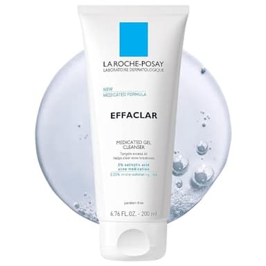 La Roche-Posay Effaclar Medicated Gel Cleanser, 2% Salicylic Acid Cleanser + LHA + Glycerin, Foaming Acne Face Wash, Helps Clear & Prevent Acne Breakouts, Oil Free, Targets Excess Oil