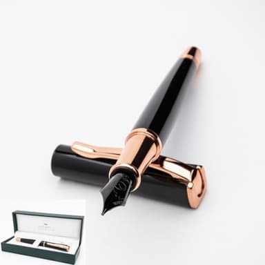 Monteverde USA Impressa Fountain Pen Black with 18 Karat Rose Gold Trim - Flex Point - JoWo German Nib