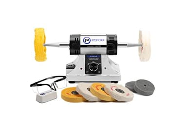 OPAVIOC Jewelry Polisher - Adjustable Variable Speed Bench Grinder Polishing & Buffing Machine, Dental Buffer & Lathe - Includes 6 Cloth Wheels, 2 Abrasive Fiber Wheels, Safety Glass, Polish Compound