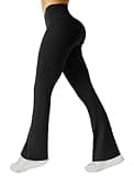 FireSwan Women's Flare Yoga Pants V Waist Flared Leggings High Waisted Bootcut Workout Pants Tummy Control(Black L)