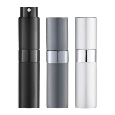 LISAPACK 8ML Atomizer Perfume Spray Bottle for Travel (3 PCS) Empty Cologne Dispenser, Portable Sprayer (Black, Silver, Grey)