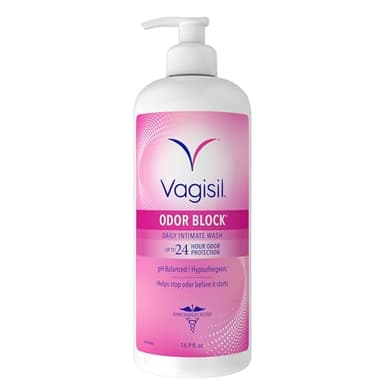 Vagisil Feminine Wash for Intimate Area Hygiene, Odor Block, Gynecologist Tested, Hypoallergenic, 16.9 oz with Pump