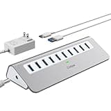 Powered USB Hub, intpw 10 Port USB 3.1 Hub with 10Gbps Data Transfer, 36W(12V/3A) Power Adapter, USB Type A and Type C Cable, Aluminum USB Hub for Laptop, MacBook and Desktop Computer