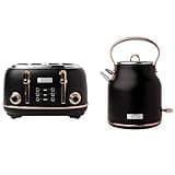 Haden Heritage 4 Slice Wide Slot Stainless Steel Toaster Bundled with 1.7 Liter Stainless Steel Electric Water Kettle, Black & Copper