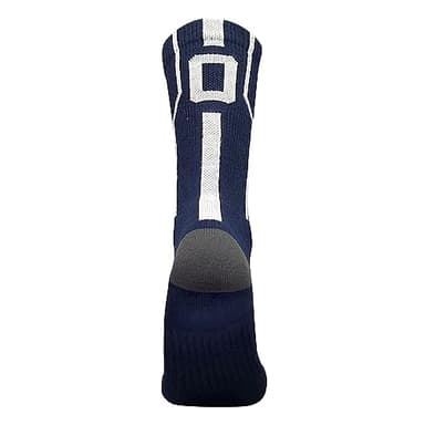 Mk Socks Player ID Jersey Number SINGLE Crew Sock - Navy Blue, White (SINGLE-0, L)