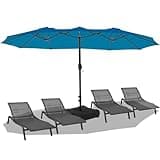 BLUU 15ft Large Patio Umbrellas with Base Included, Outdoor Double-Sided Umbrella with Crank Handle, Powerful UV Protective, for Pool Lawn Garden (Royal Blue)