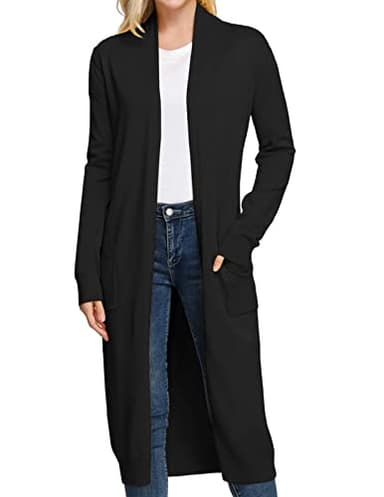 GRACE KARIN Plus Size Black Cardigan Lightweight Spring Outfits Long Winter Coats with Pockets Casual Basics Womens Clothing