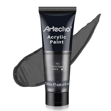Artecho Black Acrylic Paint, Lamp Black Paint (120ml / 4.05oz) Tubes, Art Craft Paints for Canvas, Rock, Stone, Wood, Fabric, Art Supplies