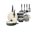 GreenLife Soft Grip 16 Piece Cookware Set, Non-Toxic PFAS-Free Ceramic Nonstick, Frying, Sauce, Saute, Utensils, Glass Lids, Stay-Cool Handles, Wobble Free, Dishwasher & Oven Safe, Black and Cream