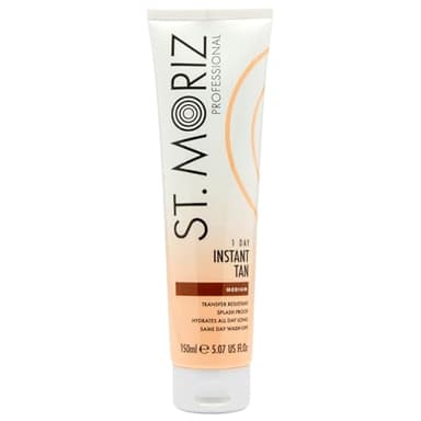 St. Moriz Professional Medium Instant Tan – 1 Day Wash-Off Fake Tan Lotion with Aloe Vera & Vitamin E – Fast-Drying, Transfer-Resistant, Vegan, 150ml