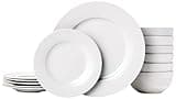 Amazon Basics 18-Piece White Dinnerware Set, Plates, Bowls, Service for 6