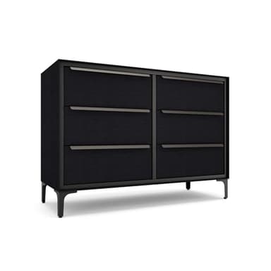 tinge Naima Premium 6 Drawer Fabric Dresser - Heavy Duty Metal Frame with Sag-Proof Storage Drawers for Clothes - Durable Midnight Black Bedroom Chest & Sleek Metal Handles