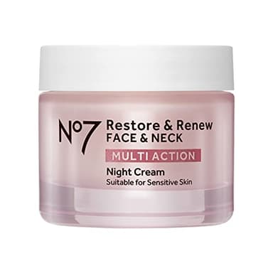 No7 Restore & Renew Multi Action Night Cream for Face & Neck - Nighttime Face Moisturizer with Collagen Peptides - Anti Aging Skin Care for Crepey Skin with Hyaluronic Acid & Ceramides (1.69 Oz)