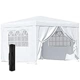 Outsunny 3 x 3 m Garden Pop Up Gazebo, Wedding Party Tent Marquee, Water Resistant Awning Canopy with Sidewalls, Windows, Carry Bag, White