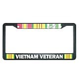 Swono Vietnam Veteran Chrome License Plate Frame Aluminum Metal License Plate Holder Frame for Women Men Auto Decoration for US Car/Truck 12.4"X6.4"