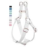 Soft Leather No Pull Dog Harness - Adjustable Step in Dog Harness with Rose Gold Heavy Duty Metal Buckle, Freedom Nylon Dog Halter Vests for Small Medium Large Dogs Easy Walking Training (White,S)