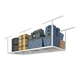 FLEXIMOUNTS 3x8 Overhead Garage Ceiling Storage Rack, Adjustable Garage Organization System, Heavy Duty Metal, 600lbs Weight Capacity, White