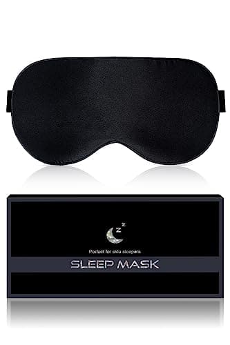 BLSSNZ Silk Sleep Mask for Women and Men - Soft Breathable Organic Natural Mulberry Silk Fabric Blackout Eye Mask with Adjustable Straps No Pressure Eye Mask for Travel Essentials Gifts (Black)