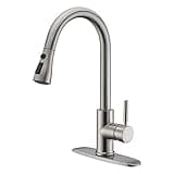 WEWE Single Handle High Arc Brushed Nickel Pull Out Kitchen Faucet,Single Level Stainless Steel Kitchen Sink Faucets with Pull Down Sprayer,Suitable for Laundry Rv Bar