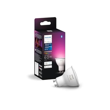 Philips Hue Smart 60W GU10 LED Bulb - White and Color Ambiance Color-Changing Light - 1 Pack - 400LM - Indoor - Control with Hue App - Works with Alexa, Google Assistant and Apple Homekit, 584656
