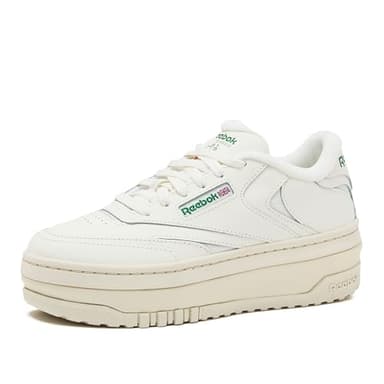 Reebok Club C Extra Platform Sneakers for Women, White Casual Tennis Women's Fashion Sneakers, Womens Shoes Size 5 to 11, Chalk/Chalk/Glen Green, 8 Medium