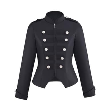 Women's Double Breasted Steampunk Ringmaster Jacket Military Blazer Casual Zip Up Vintage Jacket (Black, XXL)