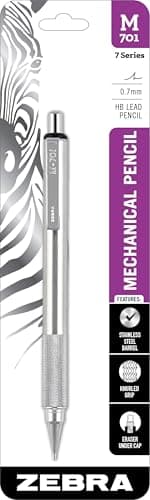 Zebra Pen, M-701 Mechanical Pencil, 0.7mm Point, Durable Stainless Steel Barrel, Knurled Metal Grip, Refillable, STEEL Series, Ideal for Tactical Use, 1-Pack, (59411)