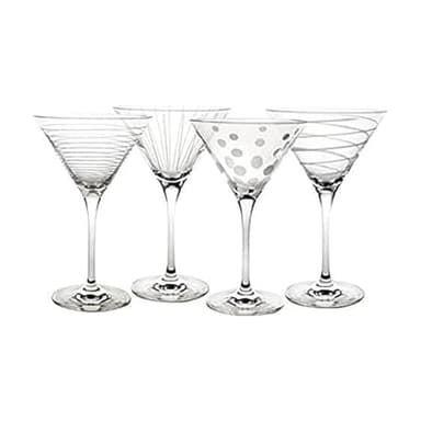 Mikasa Cheers 10-Ounce Martini Glasses, Fun Etched Designs, Durable Clear Glass Cocktail Glassware, Set of 4, Perfect for Entertaining and Gifting