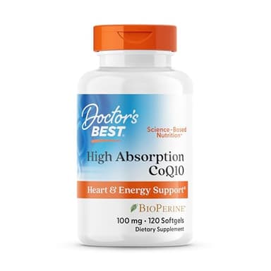 Doctor's Best High Absorption CoQ10 with BioPerine Supplement - Coenzyme Q10 Softgels for Heart Health & Antioxidant Support, Naturally Fermented CoQ10 100mg for Women & Men, Non GMO - 120 Softgels