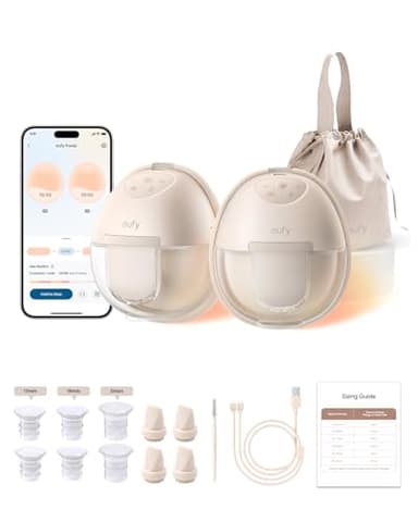 eufy Security Heated Breast Pump S1, Hands-Free Breast Pump with Industry-Leading HeatFlow Tech, App-Controlled OptiRhythm, Hospital-Grade Suction, Leakproof, Slim and Ultra-Quiet for in-Bra Use