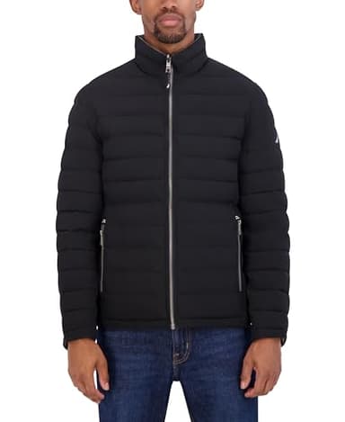 Nautica Men's Reversible Quilted Puffer Jacket –Midweight Mechanical Stretch Winter Coat, Black/Grey, X-Large