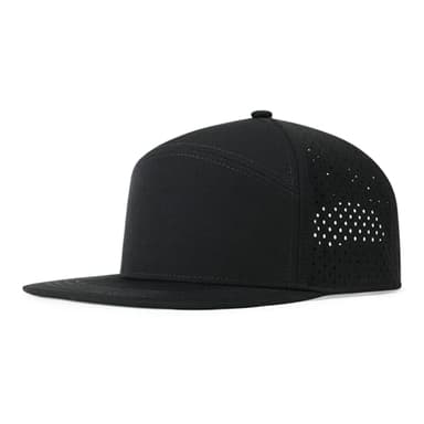 FEINION Men Flat Brim Adjustable Performance Hat Snapback Laser Perforated Baseball Cap (Black)