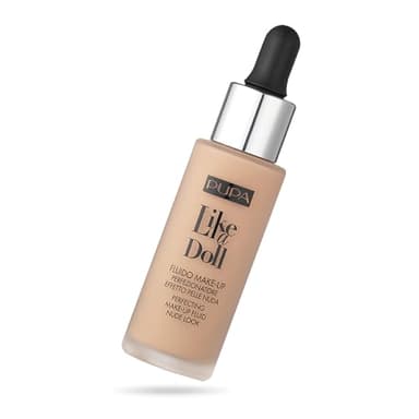 PUPA Milano Like A Doll Perfecting Make-Up Fluid Nude Look Foundation - Light Texture - Natural, Nude Skin Effect - For All Skin Types - Blends Perfectly - Light Beige - 1.01 Oz (50036020)