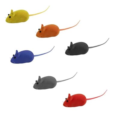 Andiker 6Pcs Cat Mouse Toys, 6 Colors Flocking Squeaking Small Soft Kitten Mice Toys Catch and Fetch Interactive Cat Toys for Indoor Cats and Kitten