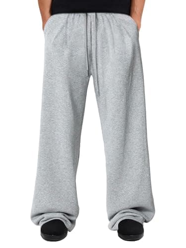 ZUGJAM Men's Baggy Sweatpants Wide Leg Lounge Sweat Pants with Pockets Grey M