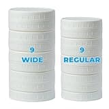 Bedgeta 18 Pack White Plastic Mason Jar Lids with Silicone Rings, 9 Wide Mouth & 9 Regular Mouth Canning Lids for Ball & Kerr and More, 86mm &70mm Plastic Mason Jar Lids