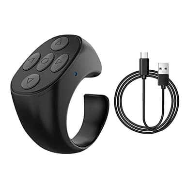 Fingertip Wireless Bluetooth Remote Control, TIK-to-k Remote Control APP Kindle Page Turner, Scrolling Rings Rechargeable Camera Remote for Phones Tablets(Black)