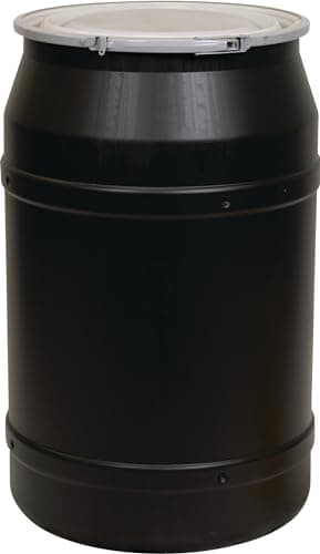 Eagle 55 Gallon Plastic Drum with Lid, Metal Lever-Lock, 36.4"x22.5", Open Head Lab Pack Drum Made of Durable, Lightweight HDPE, Withstands Weather and Chemicals, Made in USA, Black, 1656MBLK