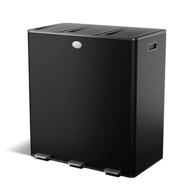 Home Zone Living 24 Gallon Kitchen Trash Can with Three Removable Compartments for Recycling and Trash, Stainless Steel, Black, 8 Gallons Each