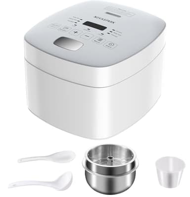 Novaspark Low Carb Rice Cooker Stainless Steel Inner Pot, Mini Stainless Steel Rice Cooker Small 5 Cup, LED Display Low Sugar Rice Maker, 24H Timer and Auto Keep Warm, White Rice/Porridge/Oatmeal, White