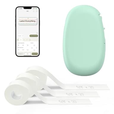 SUPVAN E10 Bluetooth Label Maker Machine with 3 Tapes, Continuous Waterproof Label, Versatile App with 35 Fonts and 1k+ Icons, Inkless Labeler for Home, Kitchen, School, Office Organization, Green