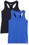 Amazon Essentials Women's Active Quick Dry Tech Stretch Racerback Tank Top (Available in Plus Size), Pack of 2, Bright Blue/Black, Medium