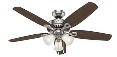 Hunter 52 inch Indoor Ceiling Fan with LED Lights - Ceiling Fan with Pull Chain, For Bedroom or Living Room, Standard Mount, No Remote, 5 Blades, Includes Bulbs - Builder Plus 53237, Brushed Nickel