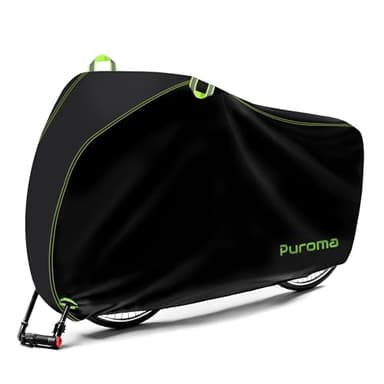 Puroma Bike Cover XL for 1 Bike, 210D Outdoor Waterproof Bicycle Covers Rain Sun UV Dust Wind Proof with Lock Hole for Mountain Road Electric Bike (Black & Green)