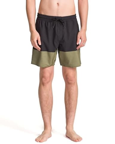Volcom Men's 18" Swim Surf Trunk Boardshort, Black Green, XLarge