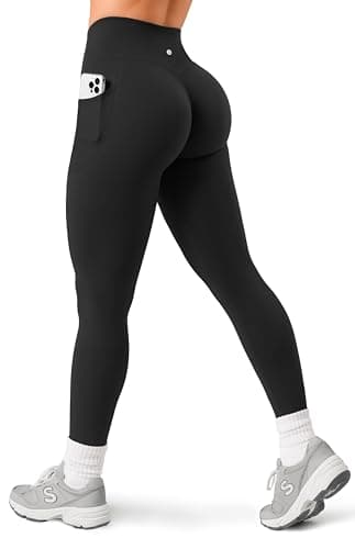Sogetdo Leggings with Pockets for Women High Waistd No Front Seam Buttery Soft Stretchy Workout Running Gym Yoga Pants S805-Black-S