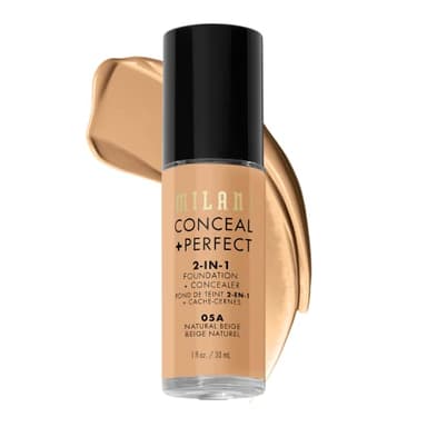 Milani Conceal + Perfect 2-in-1 Foundation + Concealer for a Flawless Complexion, Under Eye Corrector, Cover Redness and Imperfections, Waterproof and Sweatproof - 05A-Natural Beige
