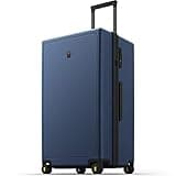 LEVEL8 Trunk Luggage with Spinner Wheels, Luminous Textured 28 Inch Checked Large Luggage, Lightweight with TSA Lock, Navy